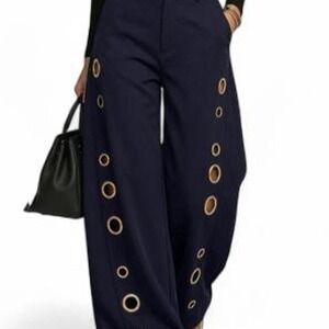 UOOZEE Women's High Waisted Wide Leg Buttoned Hollow Pocket Jeans